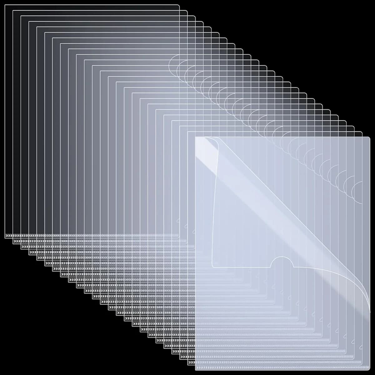 Top Sale 60pcs Plastic Clear File Folders L Shape Copy Security Project Folders Paper Sleeve Folders for A4 / Letter Size Paper