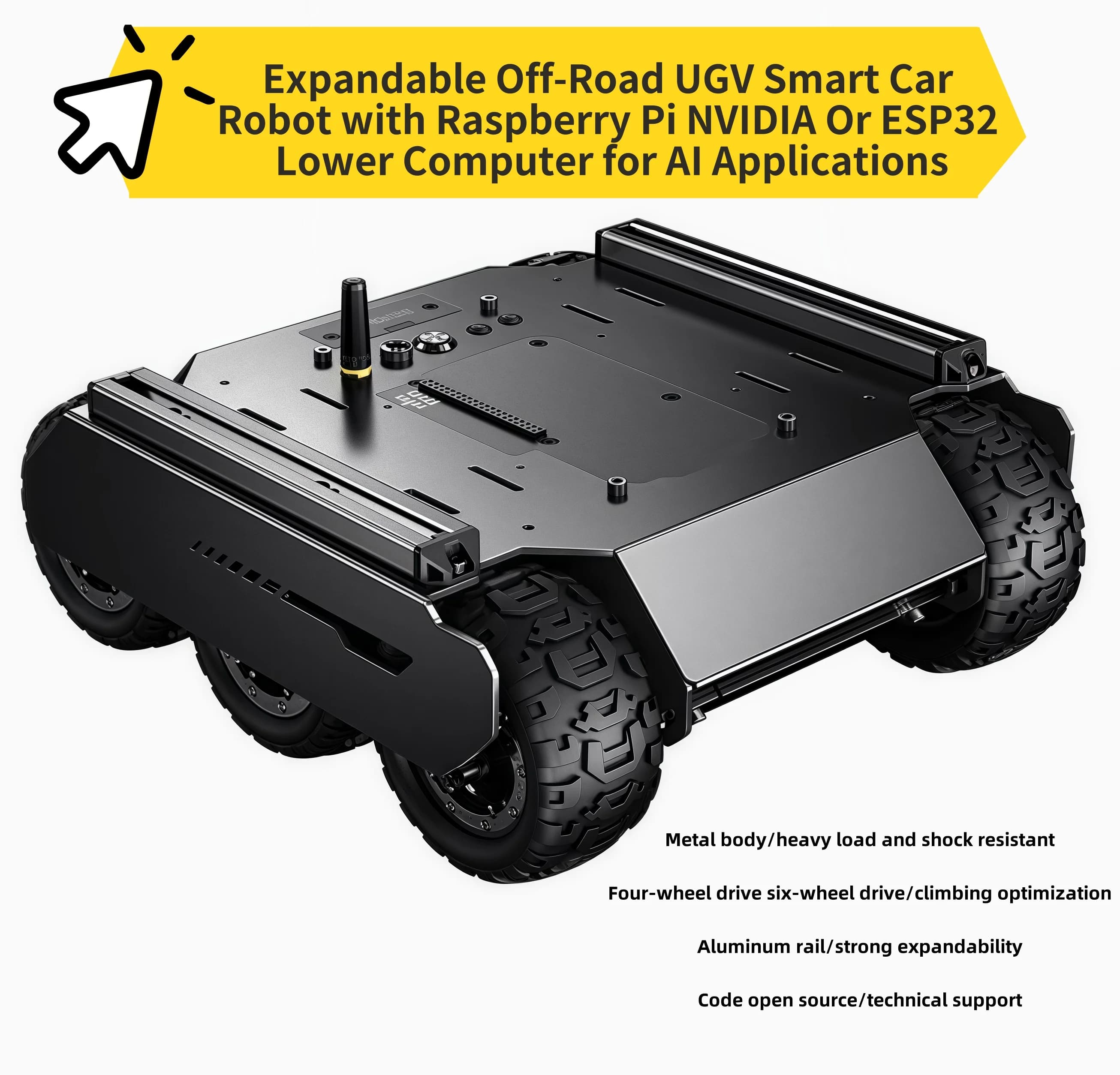 Expandable off-road UGV smart car Raspberry Pi/NVIDIA robot ESP32 lower computer