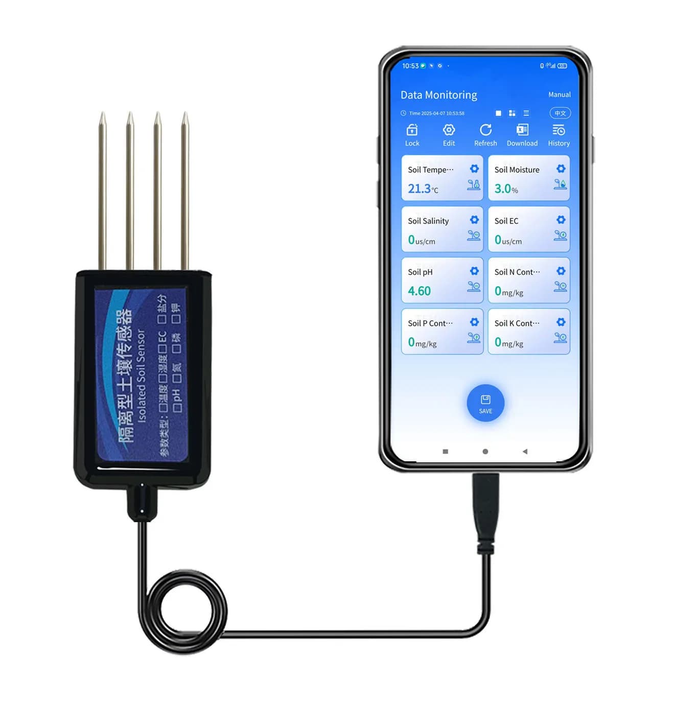 Digital soil sensor 8 in 1 Android Ground temperature Humidity Saltness Analyzer NPK/PH/EC Humidity Nutrition for Agriculture