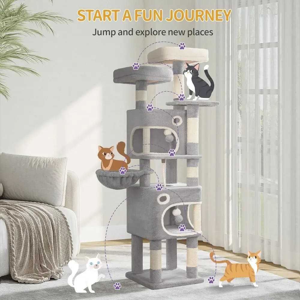 Tiragraffi per Gatti Cat Tree Rascadores Para Gatos Cat Supplies 62.6, Tiragraffi Multilivello con 8 Posti di Riposo, Torre per Gatti da Interno