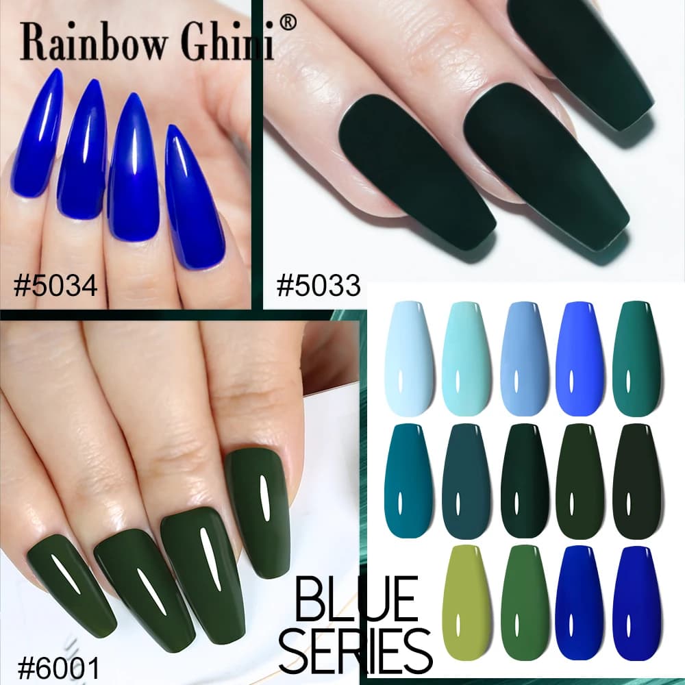 Rainbow Ghini 15ML Smalto per Unghie Blu Cornflower, Smalto Gel Verde Foresta, Verde Pino Glitterato, Smalto Gel a Lunga Durata