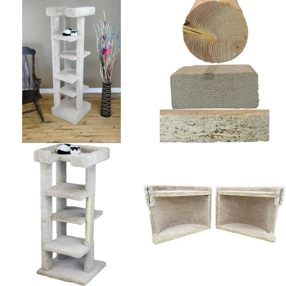 grande torre per gatti in legno massello a 5 livelli in beige