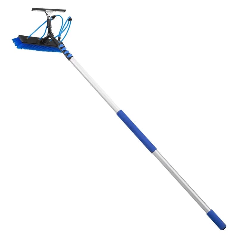 26-Foot Telescopic Aluminum Hydraulic Boom Kit Solar Panel Cleaner with Retractable Cleaning Brush, Wiper, and Soap Dispenser