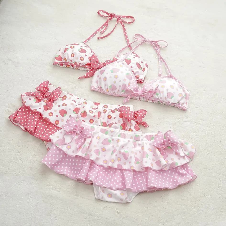 Y2k Estate Carino Rosa Dolce Patchwork Set Carino Arco Design Sexy Lace-up Stile Bikini Costume Da Bagno Spiaggia Vaction Vestiti 2025 Nuovo