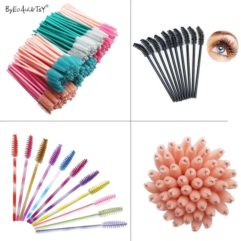 50 pieces of disposable nylon applicators for mascara, set of silicone micro-pennelli for extension eyelashes, applicator for eyelashes, lip brush, make-up tool.