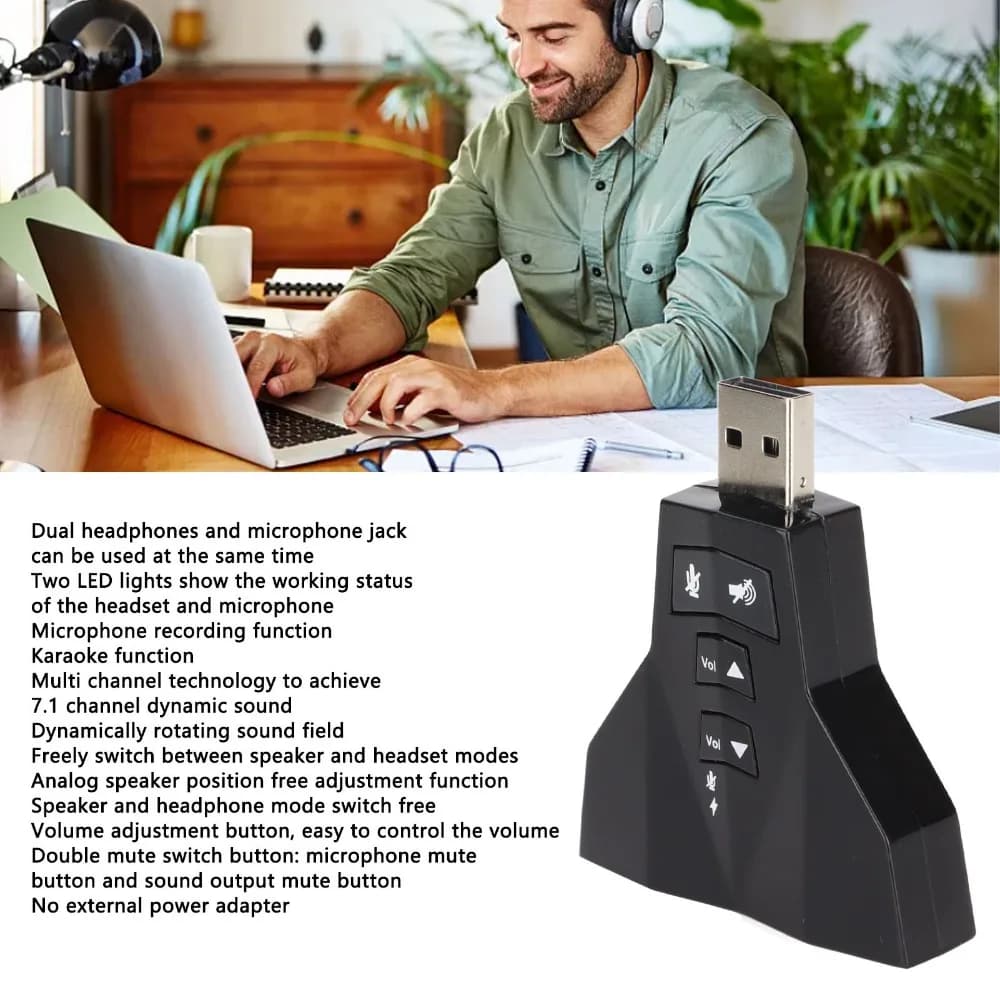 Scheda Audio USB con Doppia Interfaccia Microfonica, Doppia Interfaccia Audio, Scheda Audio Indipendente, Scheda Audio Virtuale 7.1