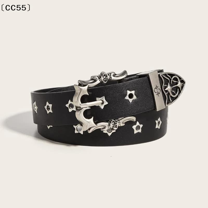 Cintura punk in pelle con rivetti per uomo e donna, accessorio alla moda per jeans e abiti gotici con fibbia〔CC55〕