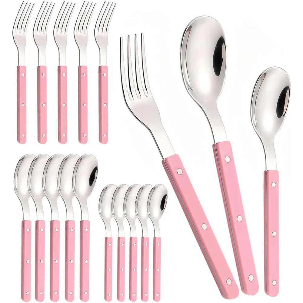 18Pcs Stainless Steel Tableware Plastic Handle Blue Silver Dinnerware Set Fork Spoons Teaspoon Cutlery Kitchen Flatware Set
