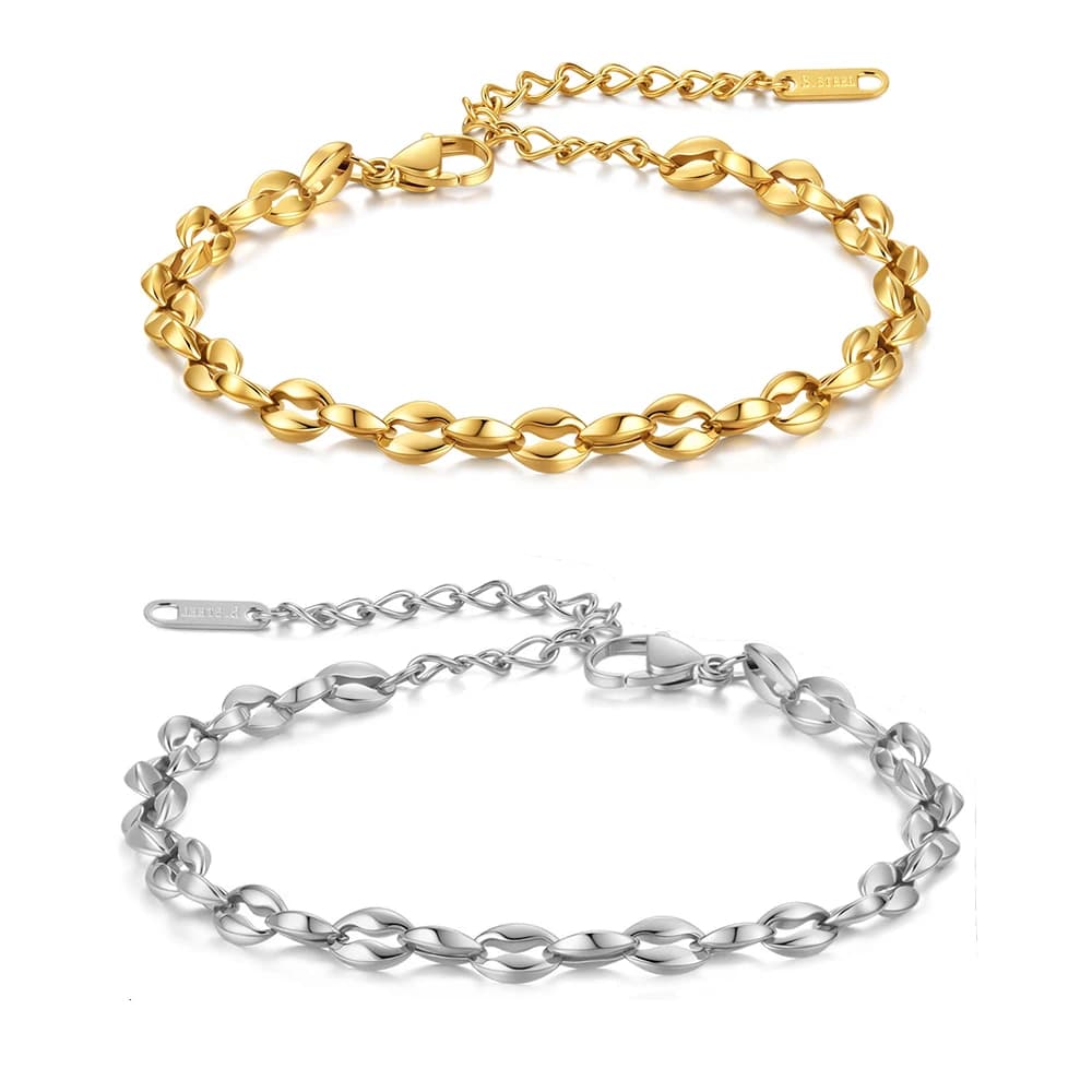 Trendy Coffee Bean Chain Bracelet 316L Stainless Steel Waterproof Tarnish Resistant Stackable Women Hand Accessories