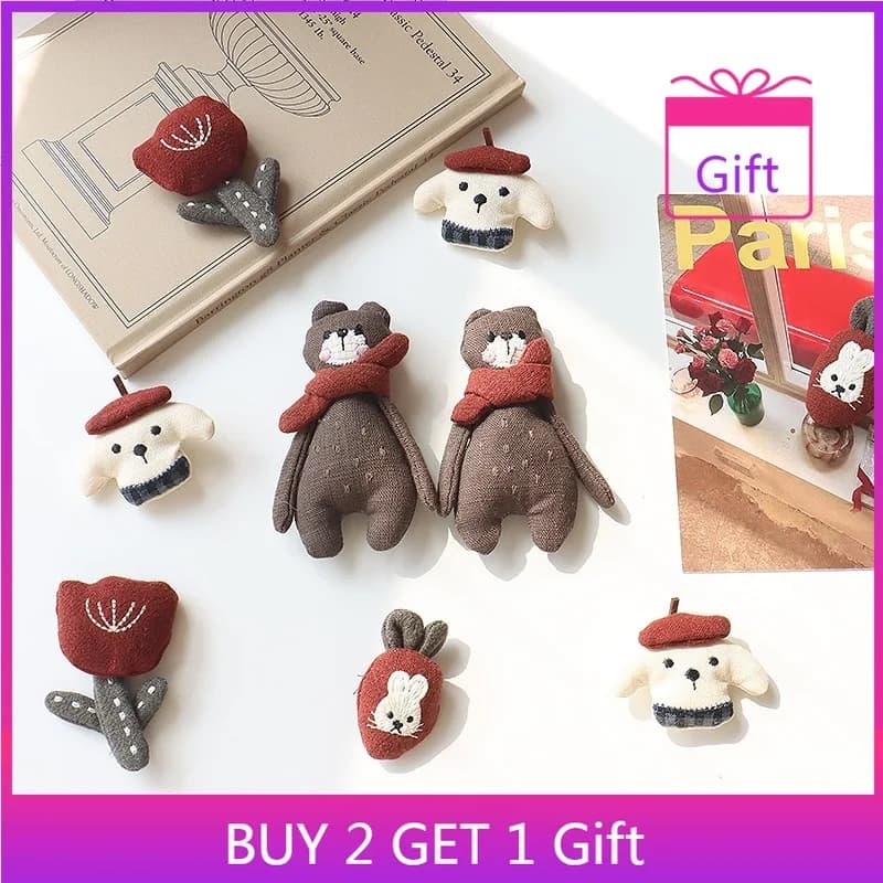 Bristle Shaped Satin Red Scarf Bear Tulip Animal Theme Hair Accessories Cute For Clothing Accessories With Hair Clip For Women