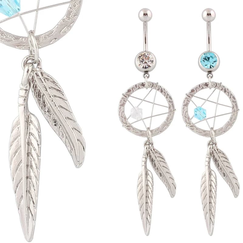 Belly button ring Dreamcatcher Imitation gemstone Body piercing Stainless steel banana Crystal Navel bar Fashion jewelry