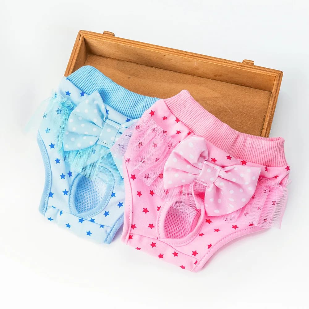 2pc/lot Washable Cotton Female Dog Menstrual Pants Physiological Princess Bow Pet Underwear Soft Breathable Adjustable Cute