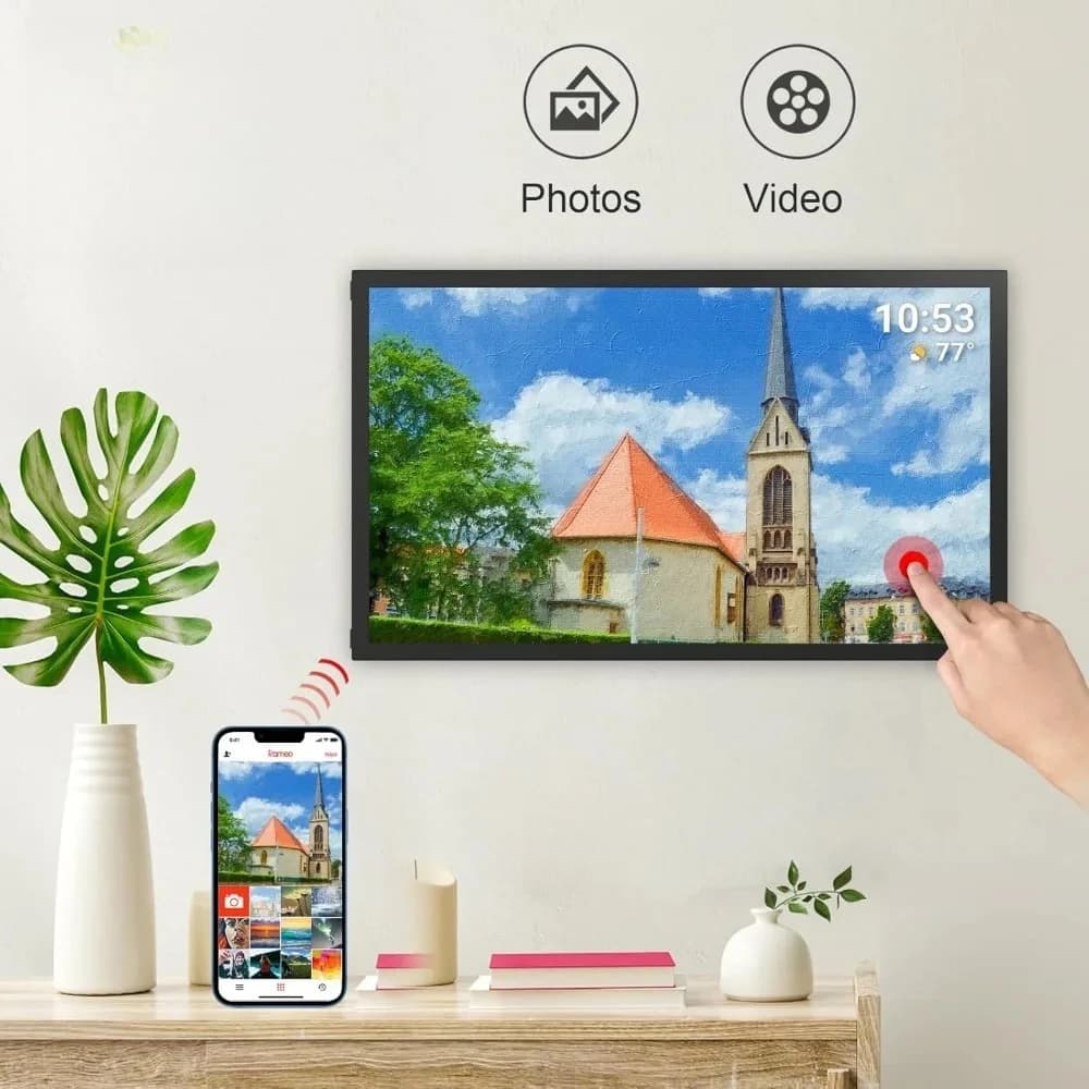 21.5 Inch Outdoor Tables Digital Photo Frame 64GB FHD 1080P IPS Touch Screen WiFi Frameo App USB SD Auto Rotate