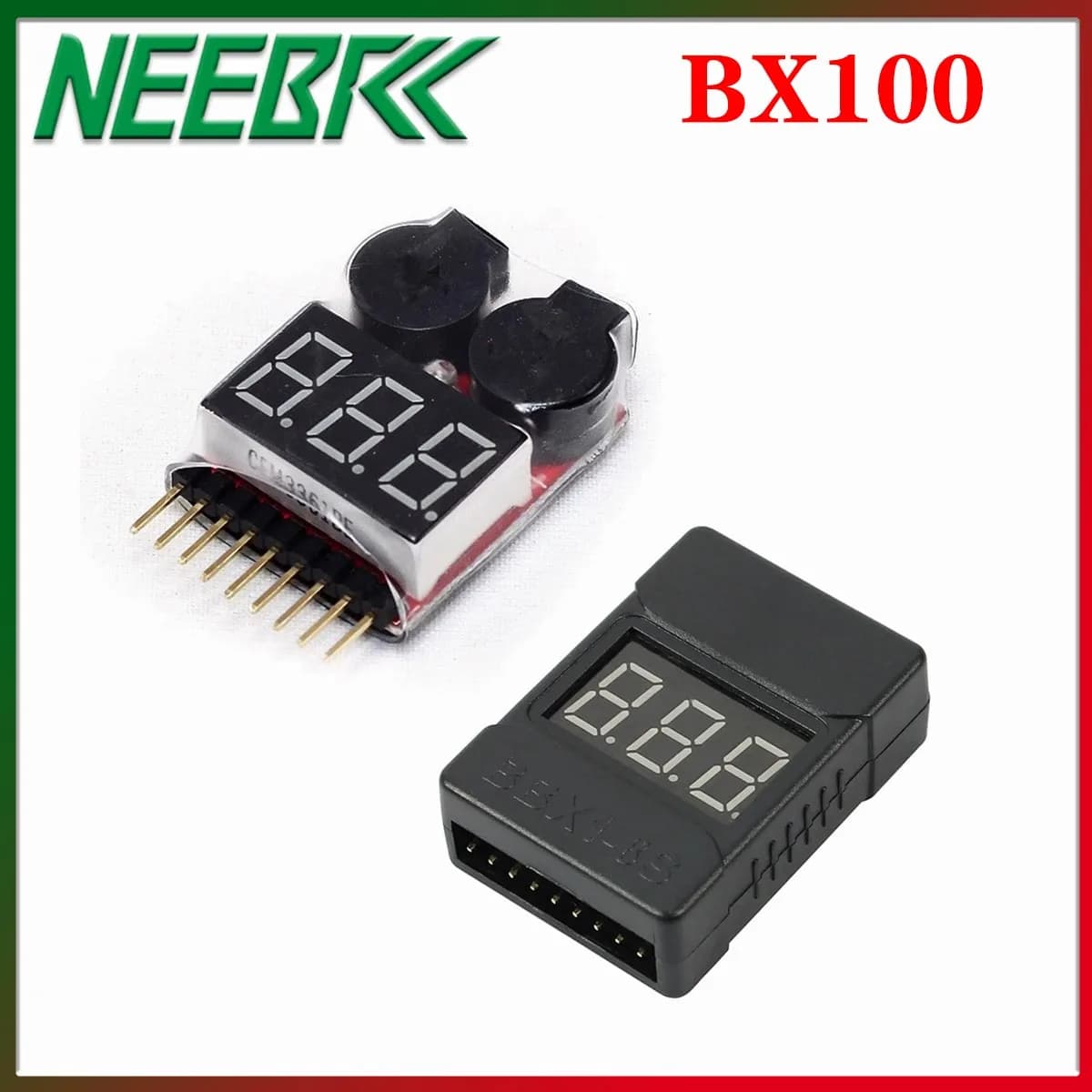NEEBRC BX100 2in1 RC Battery Voltage Display 1-8S BB Low Voltage Alarm Cicaline Meter for RC Car drone Parts