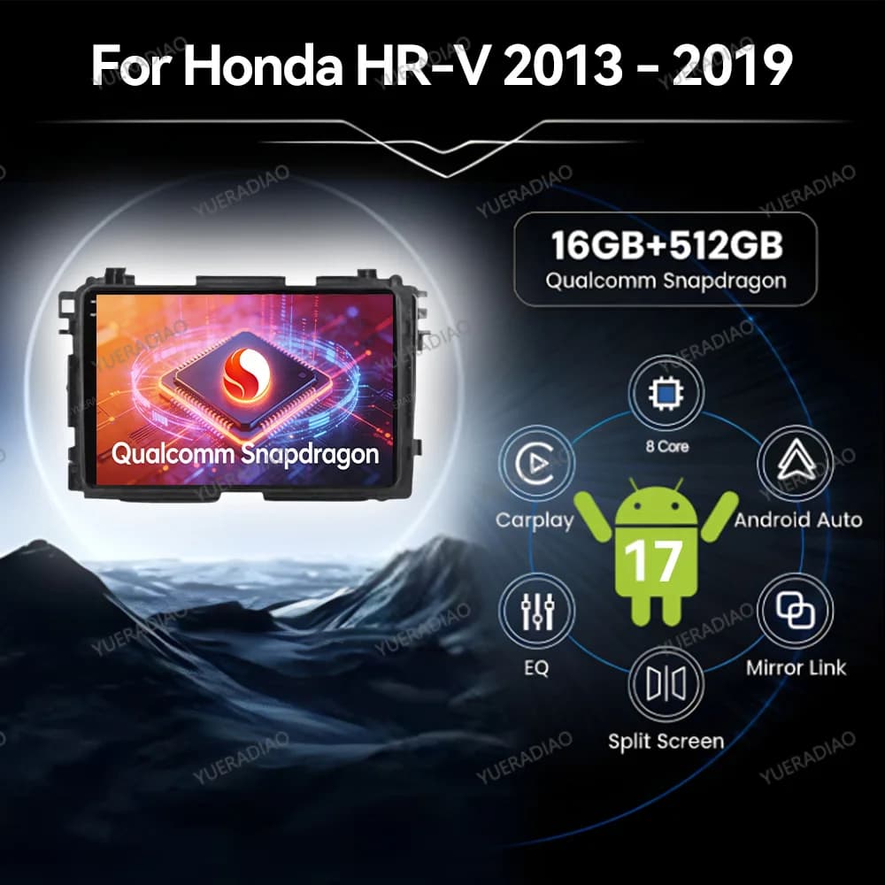 Autoradio Android 17 per Honda HR-V HRV XRV Vezel 2013-2019, Lettore Multimediale Stereo Video, Qualcomm BT 4G LTE 5G WIFI GPS NAVI