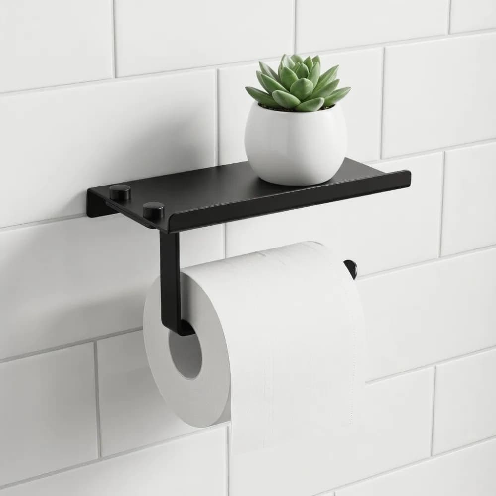 Portarotolo in Alluminio Nero da Parete, Antiruggine, Facile da Installare, Porta Carta Igienica per Bagno e Toilette