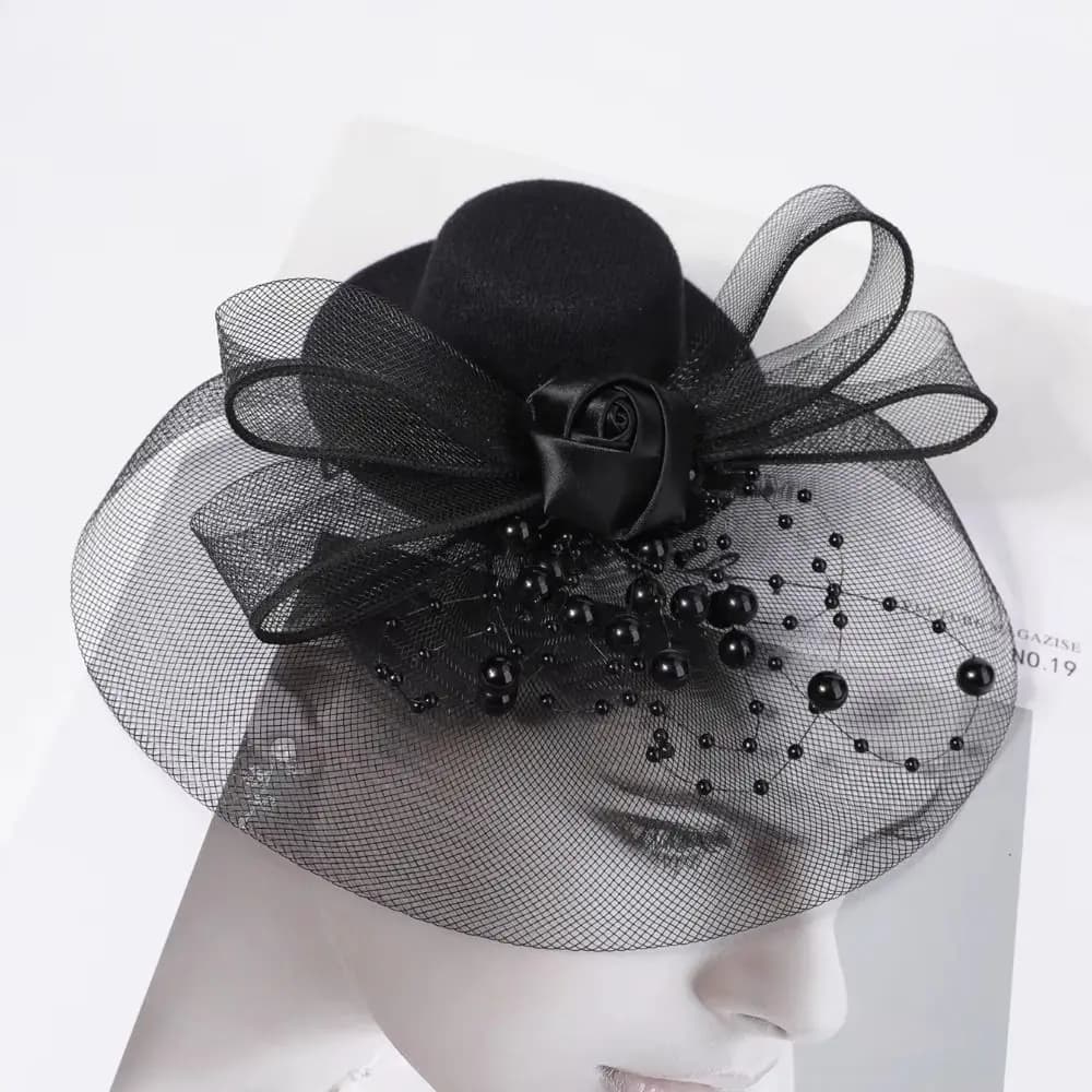 Fashion Exquisite Vintage Fascinator Hat Elegant Flower Mesh Hair Clip Top Hat Formal Hat Masquerade Headpiece Wedding