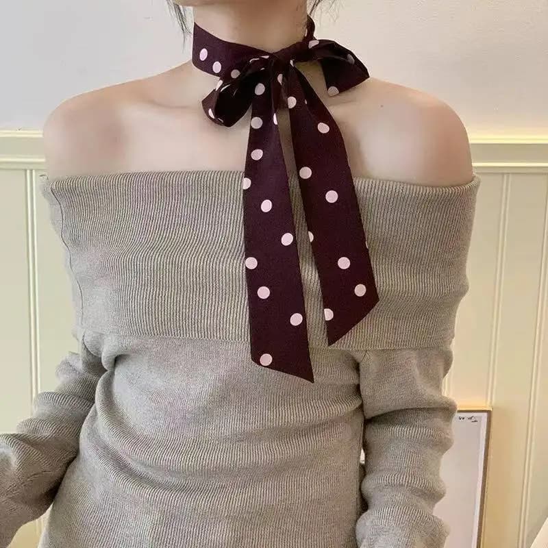 Sciarpa in Seta a Pois e Righe, Lunga e Sottile, Versatile ed Elegante, Accessorio per Capelli da Donna, Regalo di Compleanno