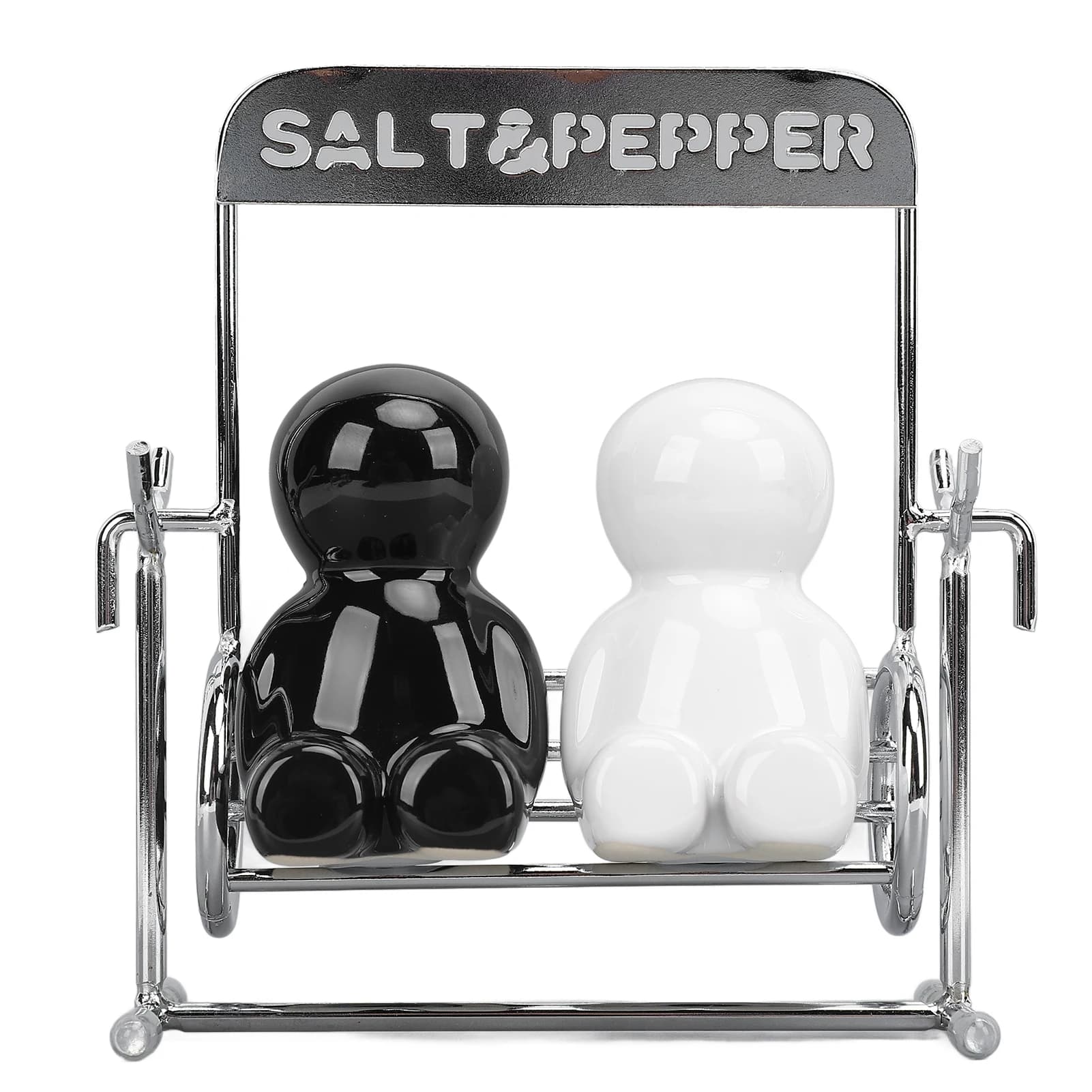 Set di 2 Barattoli per Spezie in Acciaio Inox con Dispenser in Ceramica a Forma di Figura Oscillante, Accessori da Cucina per Sale e Pepe