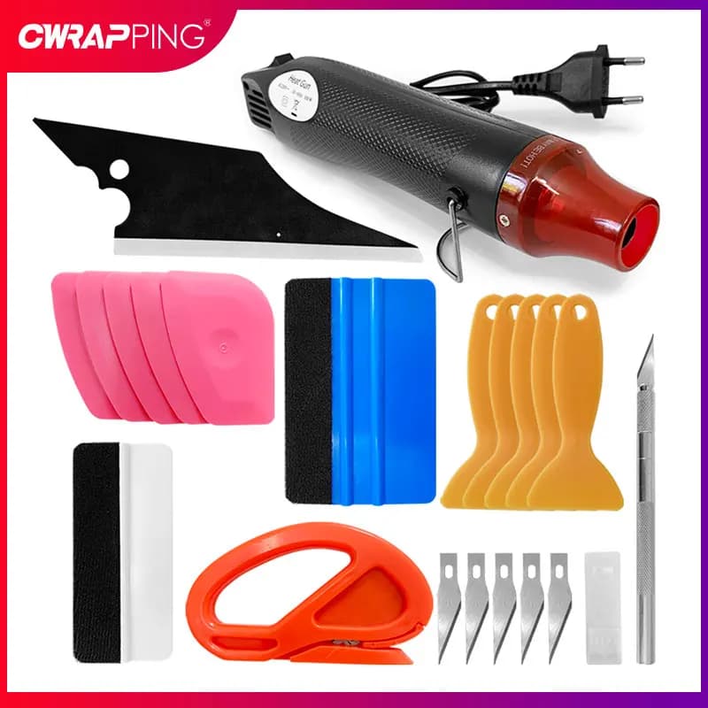 Kit di strumenti per avvolgimento in vinile per auto Raschietto in plastica Spatole in PPF Kit di strumenti per l'applicazione della pellicola per vetri per auto Pistola ad aria calda Auto Decalcomanie Pellicola per camion
