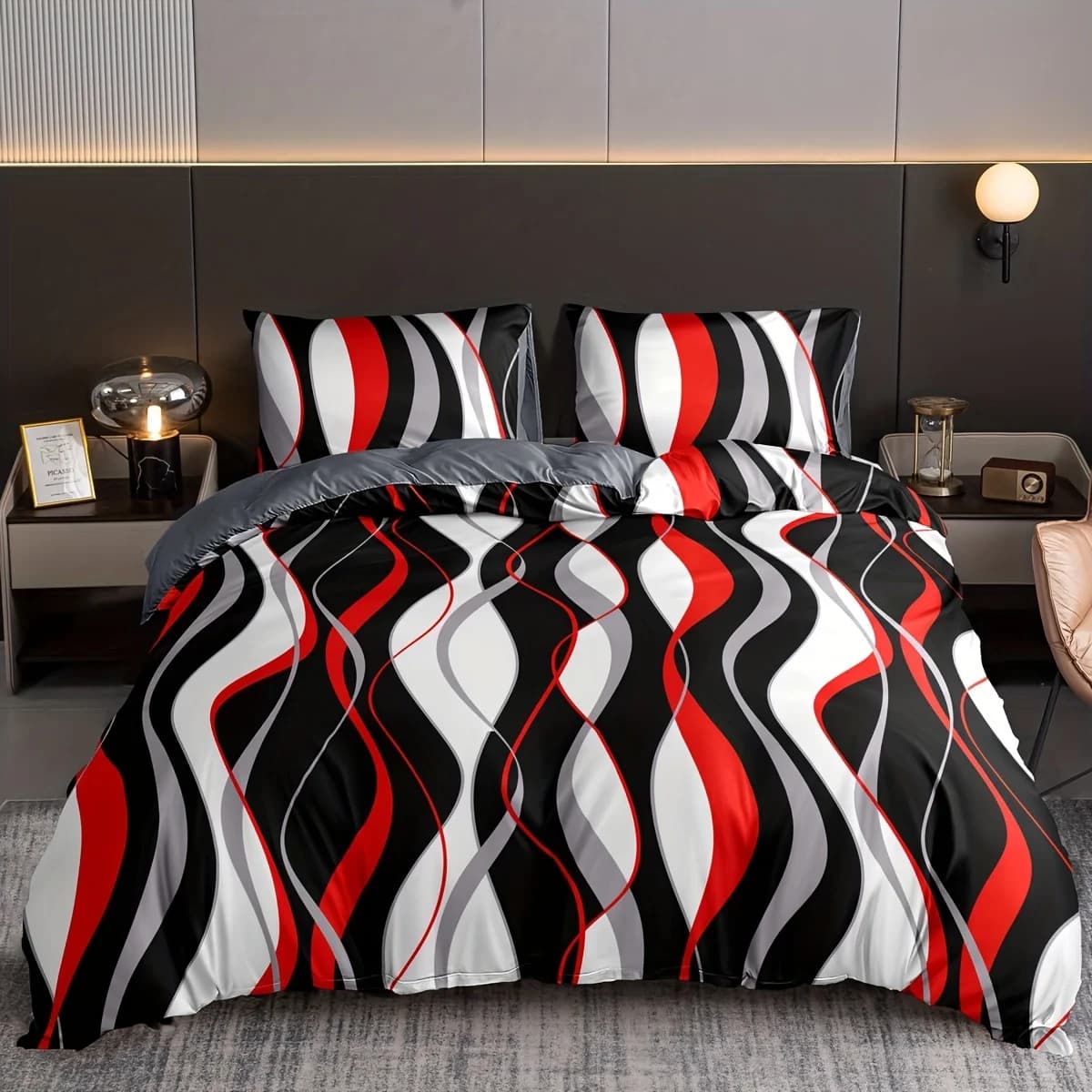 Set biancheria da letto con stampa linea colorata Copripiumino morbido e confortevole traspirante per la camera degli ospiti della camera da letto