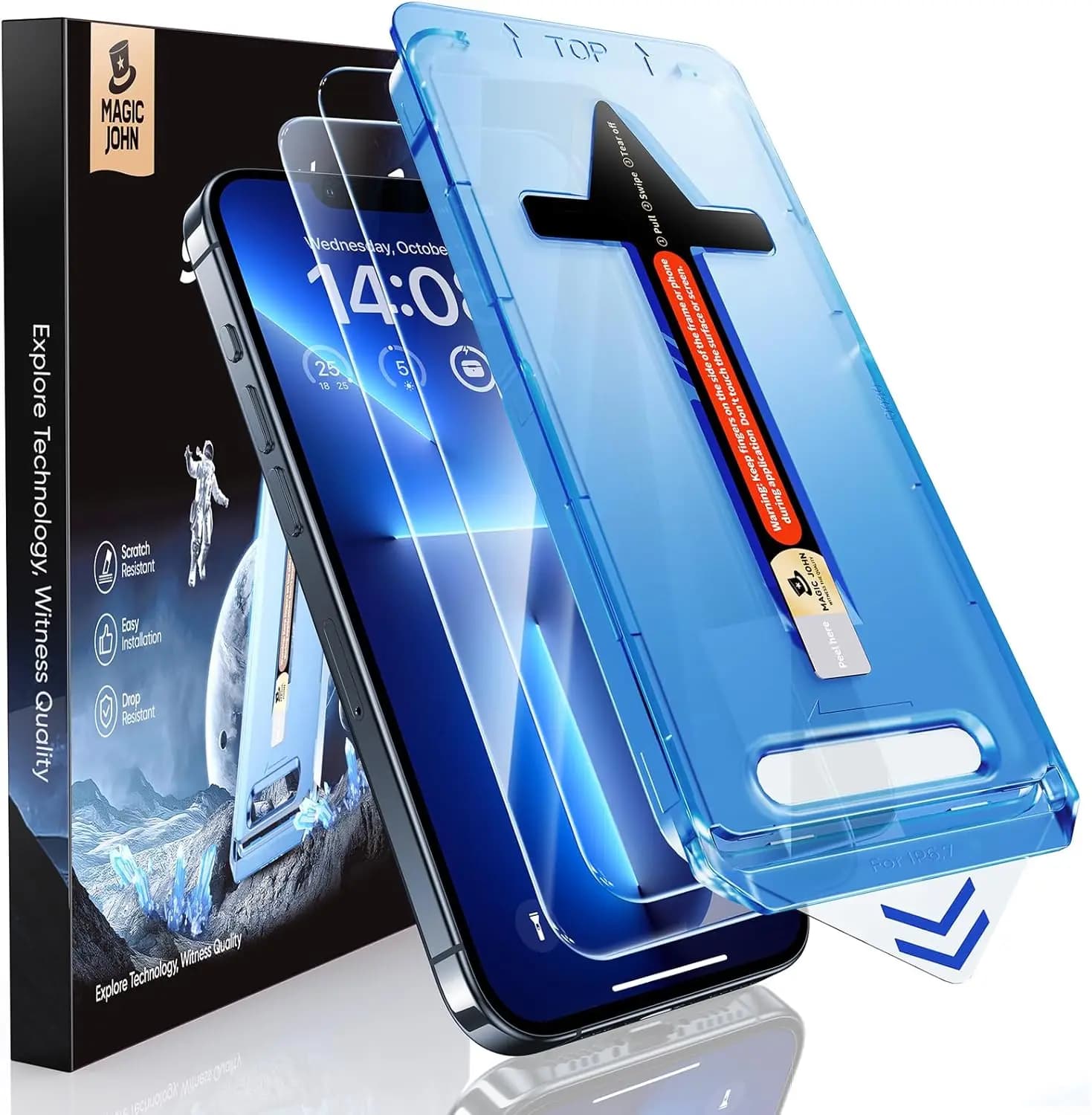 Confezione da 2 pellicole protettive in vetro temperato per iPhone 13 Pro Max/14 Plus da 6,7 pollici, eliminazione automatica della polvere, trasparente HD senza bolle