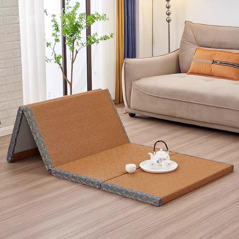 Japanese Folding Tatami Mat with Artificial Rattan Surface and Futon Yoga Meditation Mat with Coconut Fiber Core