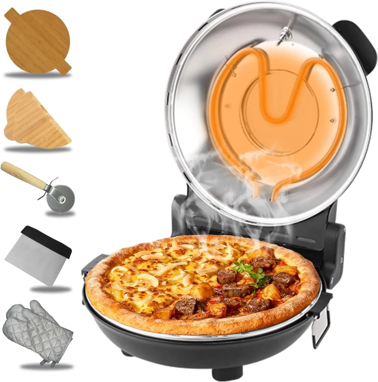 Forno Elettrico per Pizza Retrò da 12 Pollici, Riscaldamento Rapido fino a 800 Gradi ° Fornello con Pietra Ceramica e Finestra di Visualizzazione per una Cottura Precisa