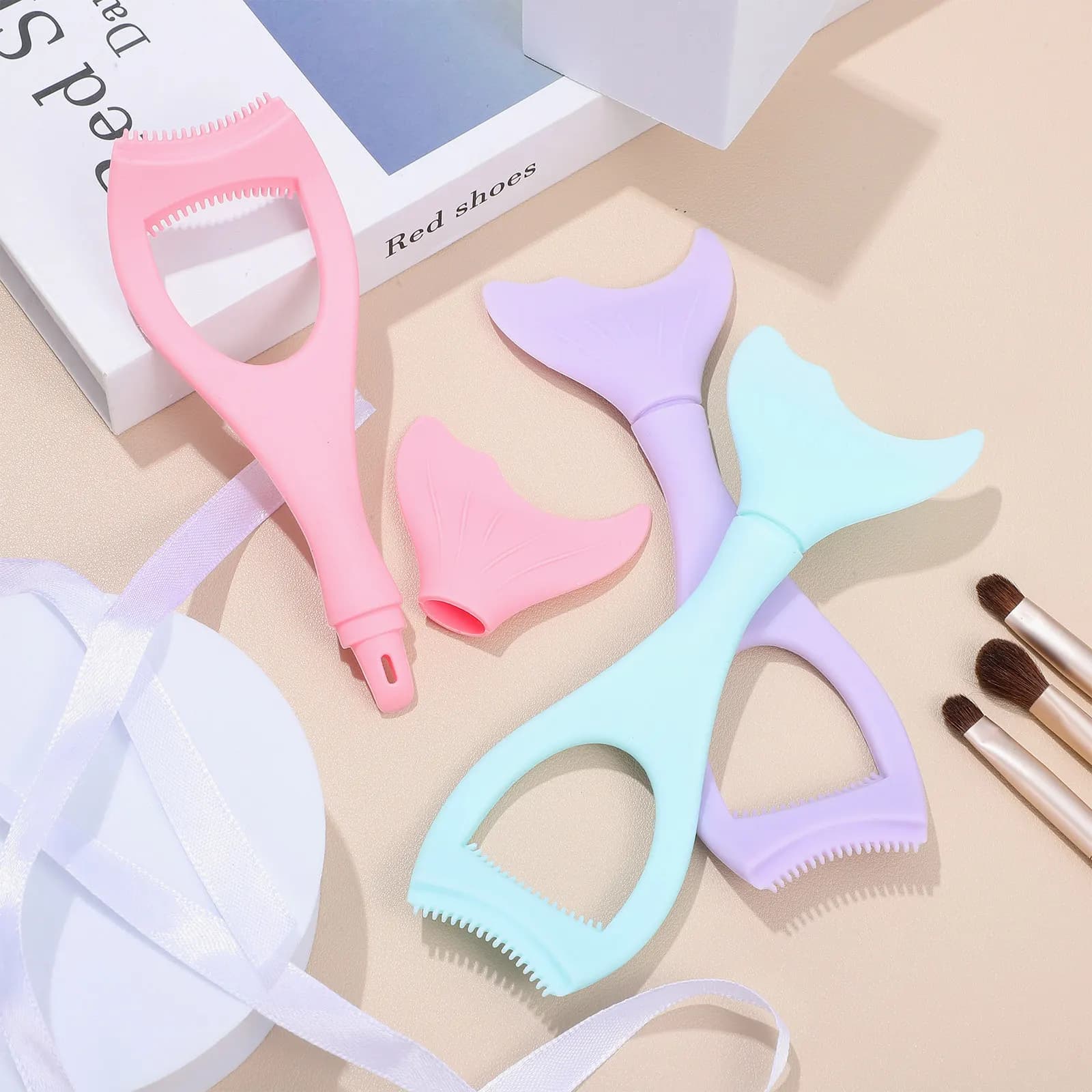 Set di 3 Applicatori a Forma di Sirena per Mascara, Pettine per Ciglia, Strumento Professionale per Trucco Occhi Senza Sbavature, Uso Quotidiano