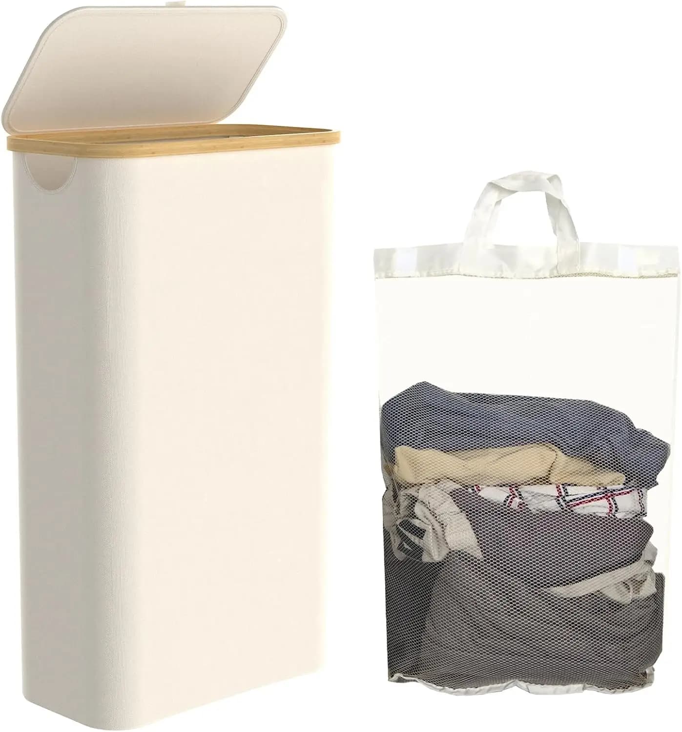 Bucato Sottile basket with Cover, 60L, Foldable for Restrooms, with Removable Bag