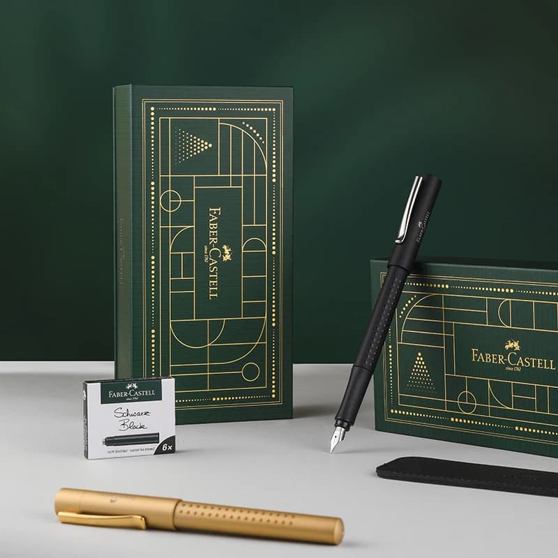 Faber-Castell Grip Fountain Pen Writing Gift Set – Student Calligraphy Pen for Daily Use with Smooth Nib & Ink Cartridges