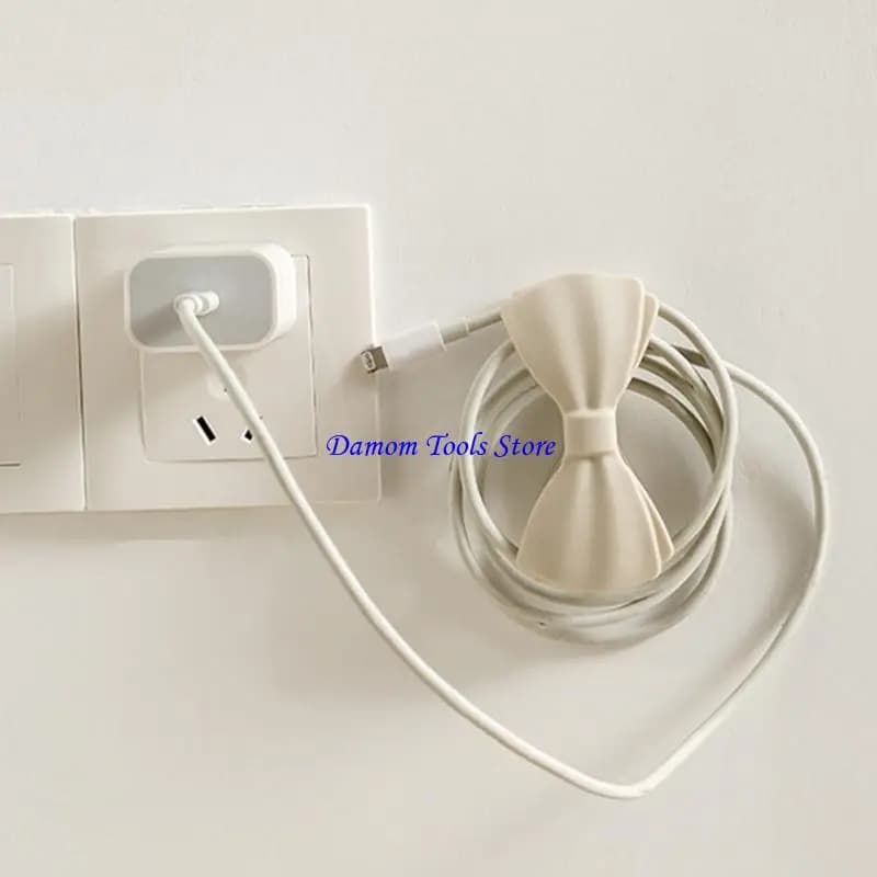 57BE Organizzatori per cavi avvolgicavo in silicone a forma fiocco da 4 pezzi, resistenti
