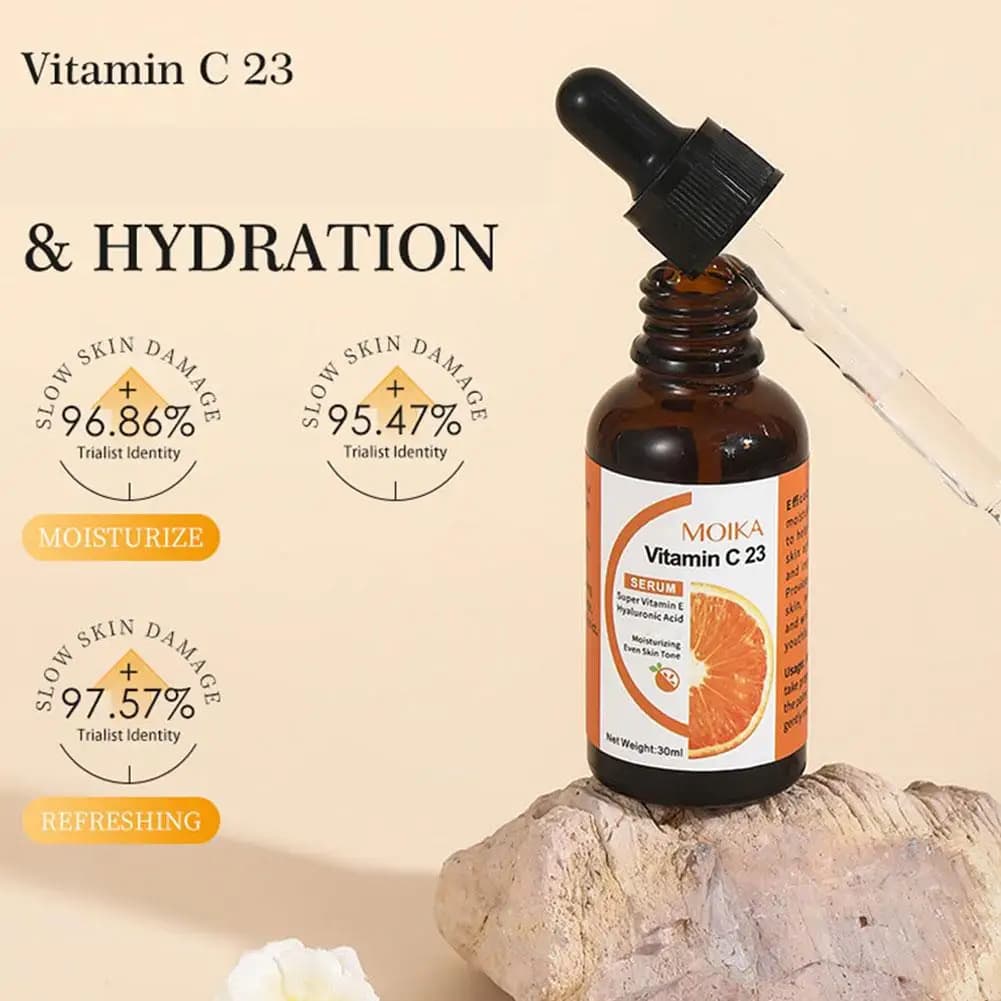 Siero Viso alla Vitamina C 30ml, Siero Illuminante con Acido Ialuronico, Essenza Idratante e Antirughe per Pelle Spenta
