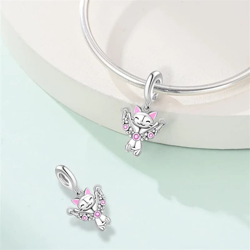 925 Sterling Silver Jump Rope Cat Charms Pendant Fit 3mm Original Bracelet DIY Women Fashion Exquisite Anniversary Jewelry Gifts