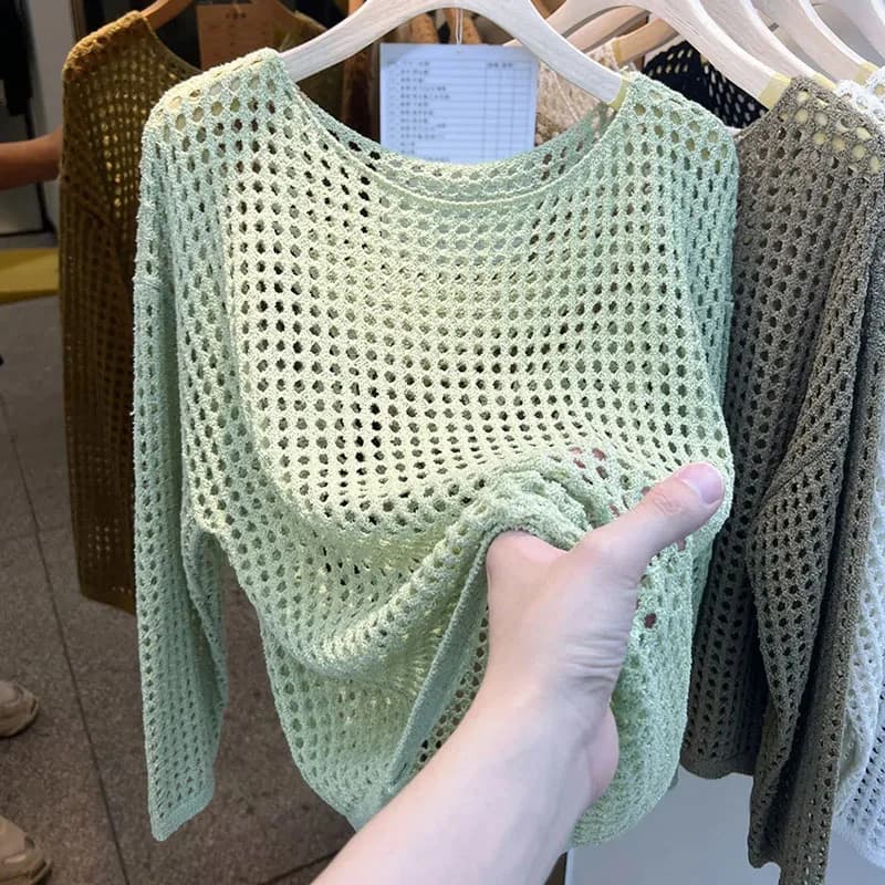 Men's Casual Sweater Long Sleeves With Women's Drilling, Pullover with Solar Protection, O-neck, Knit sweater, Top and Women's Knits Q3446