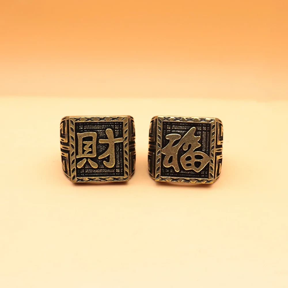 Anello Regolabile in Rame Massiccio per Uomo, Simbolo di Fortuna e Ricchezza, Gioiello Vintage Unico da Collezione