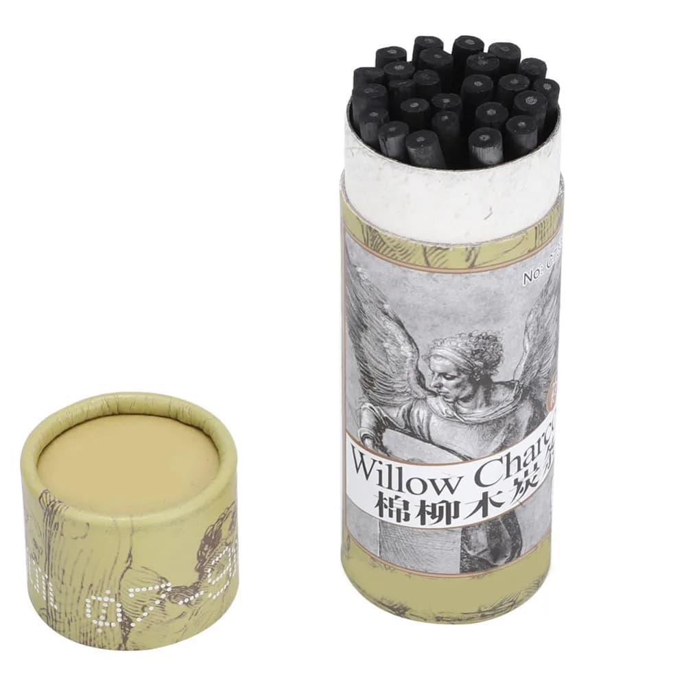 25PCS Black Charcoal Sticks Four Types Smooth Artist Charcoal Strips Light Weight Chinese Ink Painting Charcoal