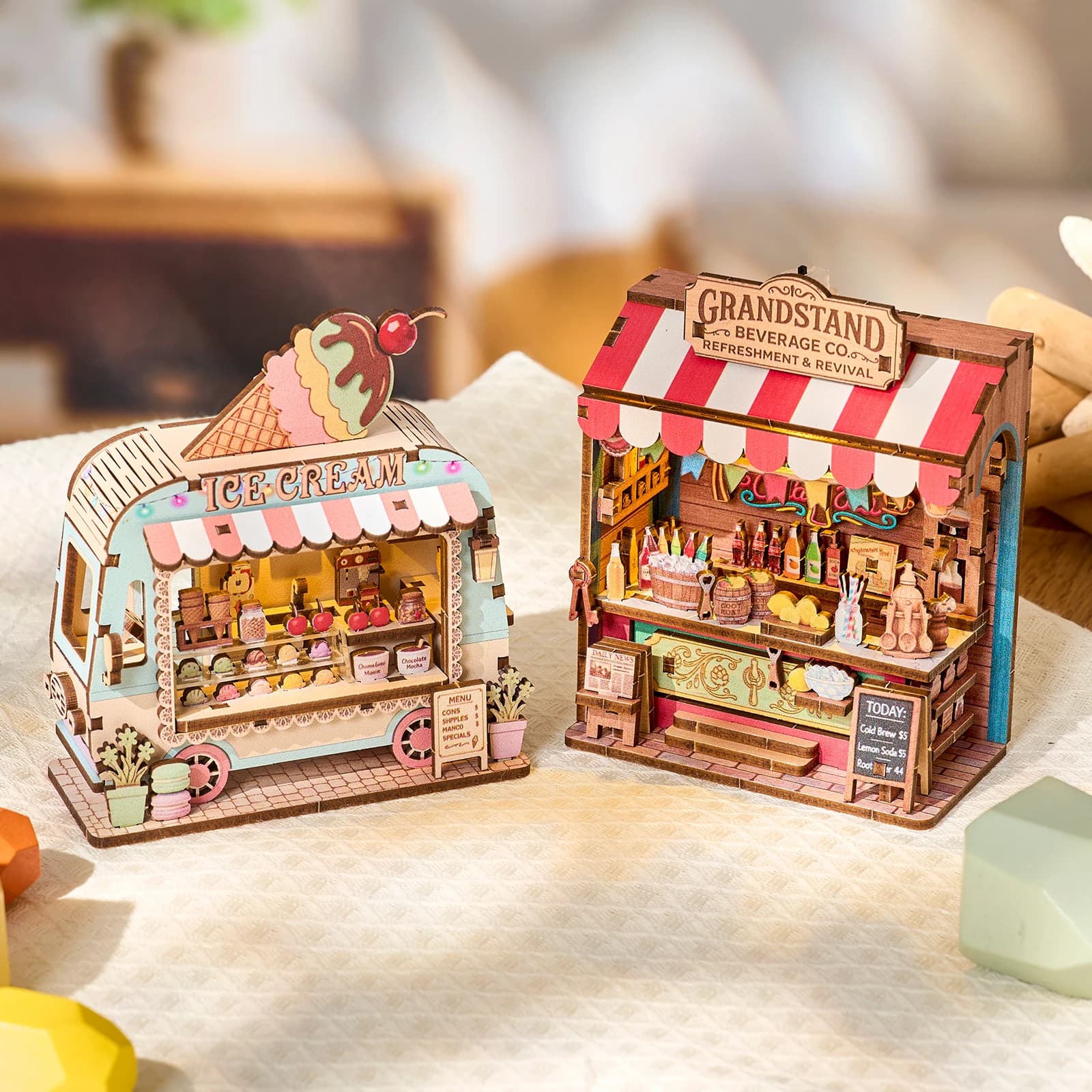 Fridge Magnet DIY 3D Wooden Puzzle Toy Mini House Handmade Dollhouse Shop Creative Assembly Model Kit Furniture Decoration Gift