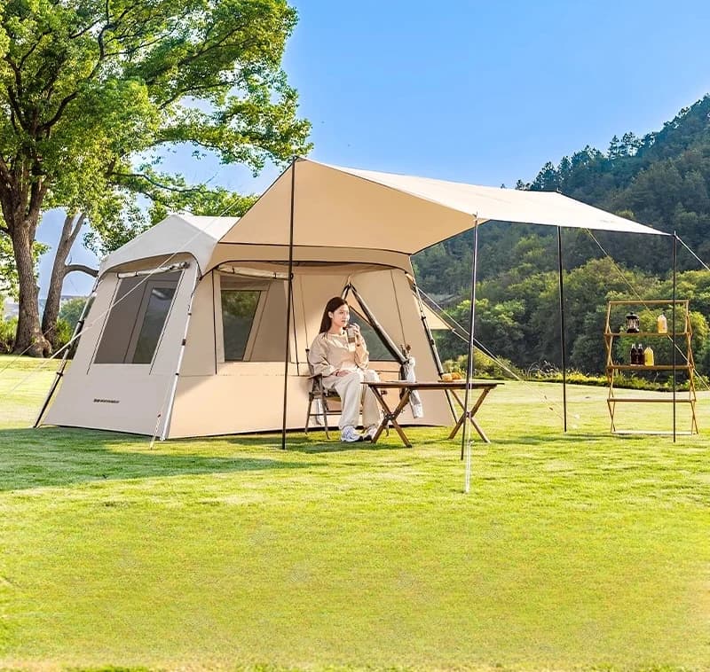 Tenda da campeggio automatica ad apertura rapida, colla al titanio anti-livesta, protezione solare, due stanze