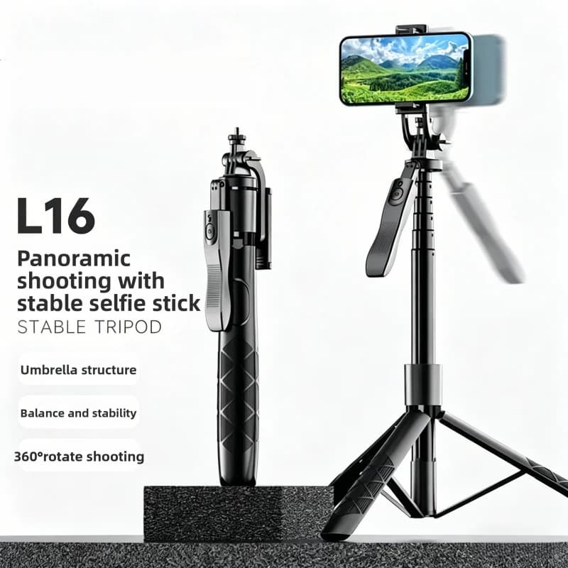 Bastone Selfie Bluetooth L16 con Treppiede Estensibile e Stabilizzatore Portatile per Live Streaming, Vlogging e Fotografia