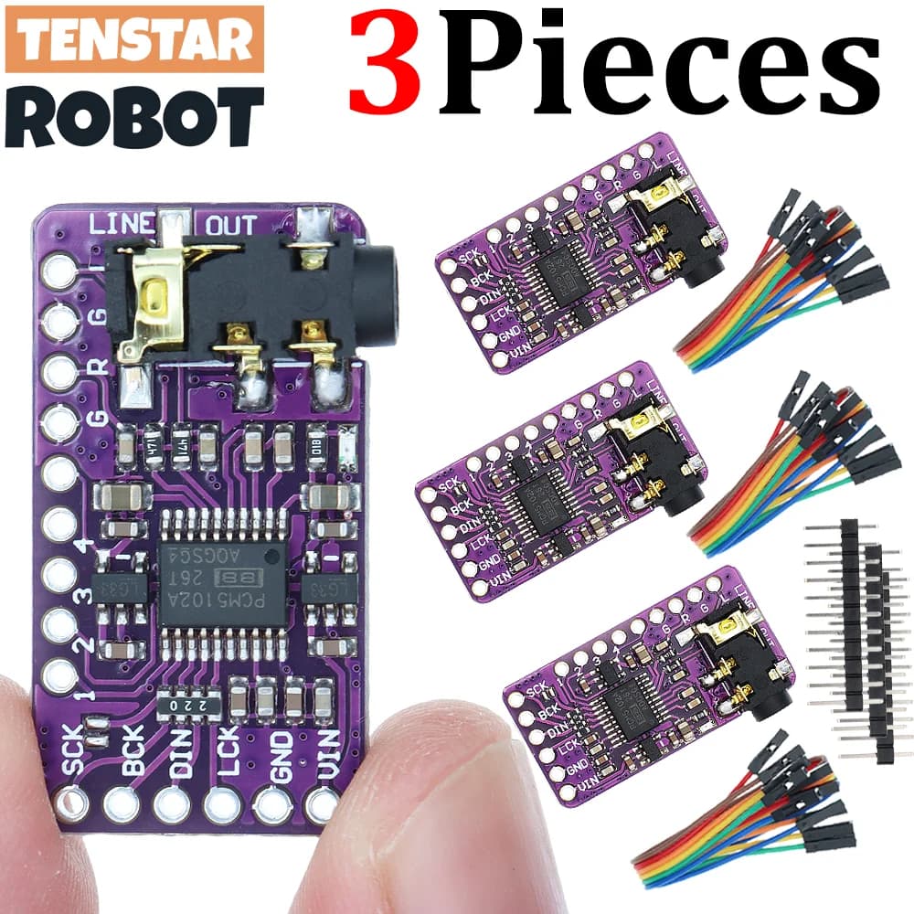 TENSTAR 3 pcs PCM5102 Interface I2S DAC Decoder I2S Module Reader for Raspberry Pi pHAT Format Digital Audio Card PCM5102A
