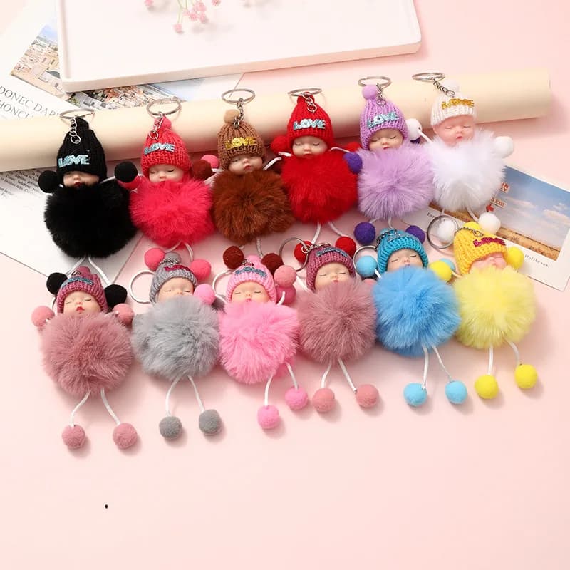Cartone animato carino sonno bambino peluche bambola portachiavi divertente peluche palla forma ciondolo ragazza borsa decorazione portachiavi auto giocattoli per bambini regalo