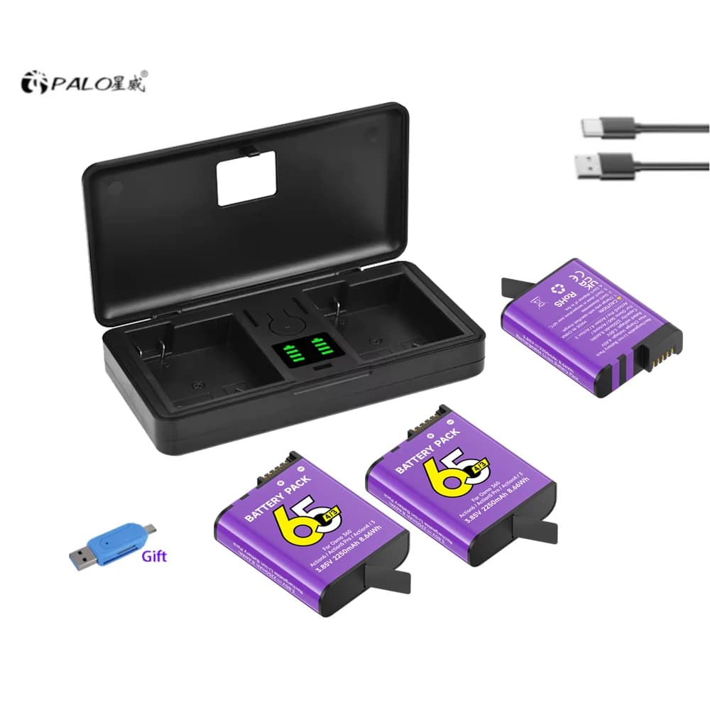 Batteria da 2250mAh per DJI Osmo Action 6 e Action 5 Pro con caricabatterie a doppio slot per DJI Osmo Action 4/3 e accessori Osmo 360