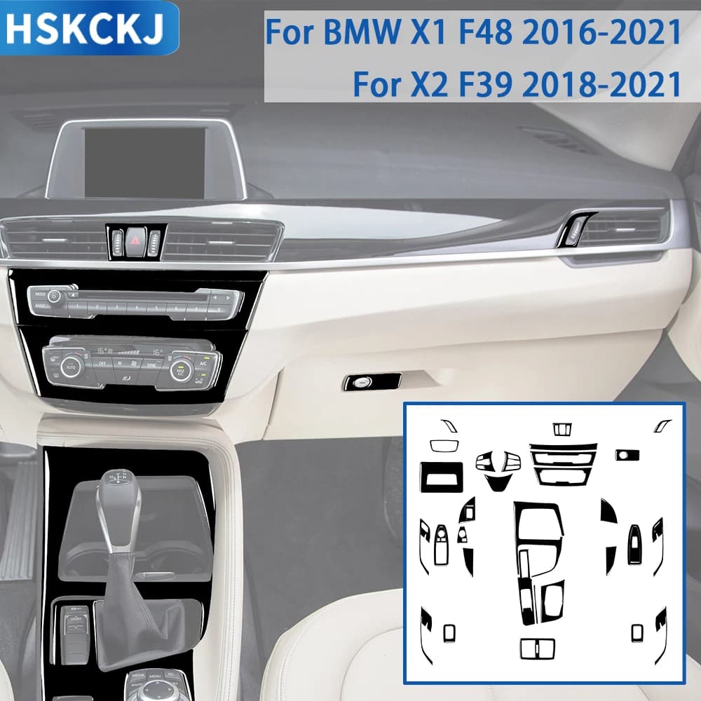 Accessori Pianoforte Plastica Nera Car Interior Gear Air Vent Pannello di Controllo Adesivo Per BMW X1 F48 2016-2022 X2 F39 2018-2022