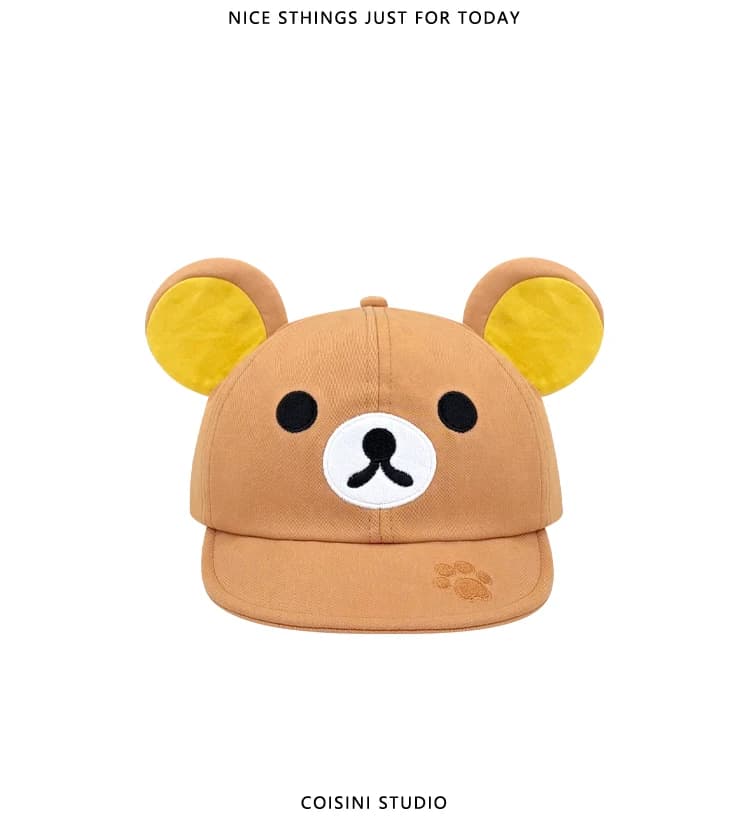 2025 Y2K Cute Rilakkuma Bear With Ear Embroidery Cap Summer Hats for Women Girls Kids Fashion Cartoon Sun Visors Baseball Caps