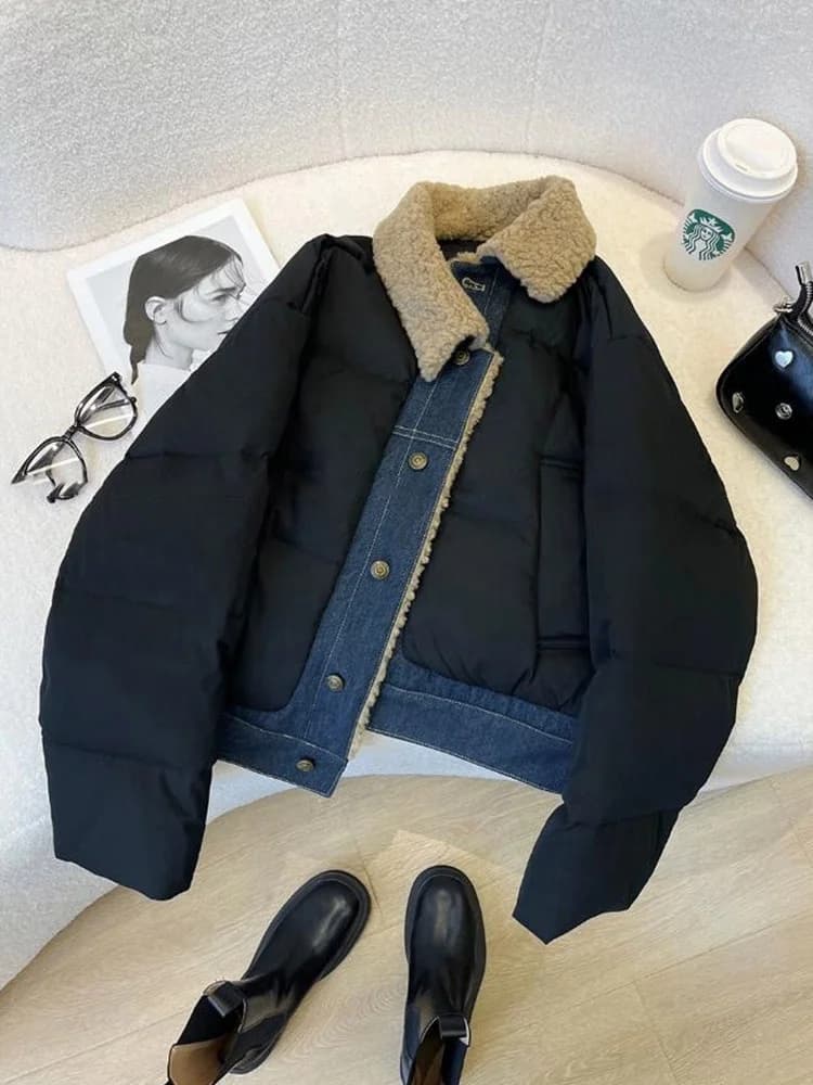 Inverno 2025 Nuova Collezione: Giacca Corta in Cotone con Patchwork in Denim di Alta Moda, Design Sensazionale per Donna