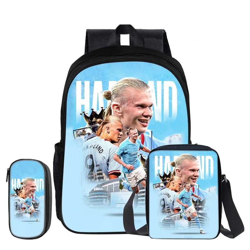 Haaland 3Pcs Set Backpack Shoulder Bag Pencil Bags Bookbag Football Star Rucksack child Mochila Sports Schoolbag Kids Gift