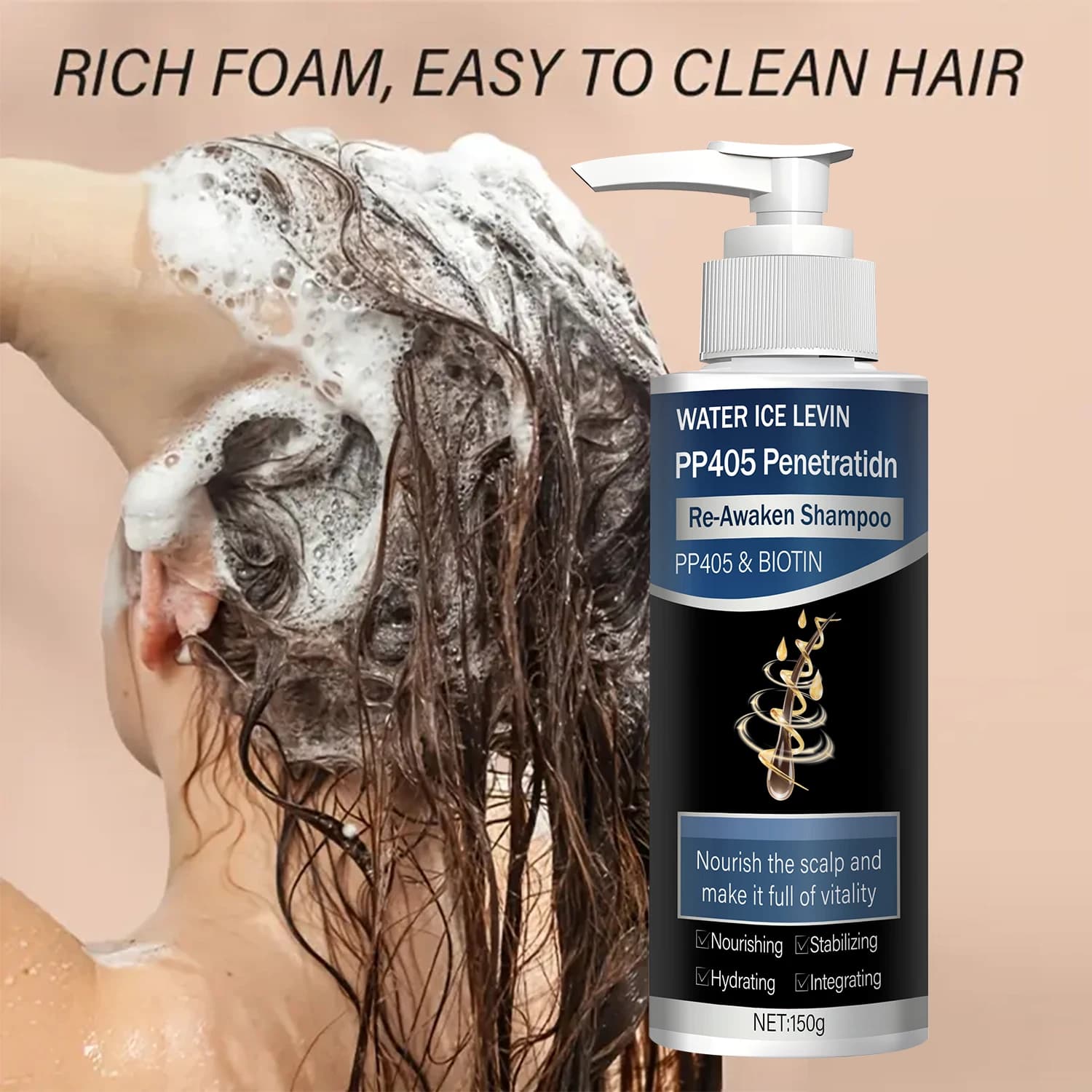 Shampoo for hair growth 1 + 1 pack of 150 g with biotin collagen keratin vitamin C PP405 hydrating penetration repair care of economic hair