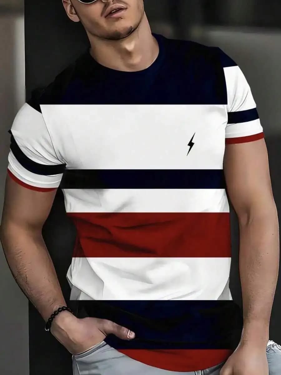 Plus Size Men's Casual Printed Round Neck Lightweight Short Sleeve T-Shirt, Summer