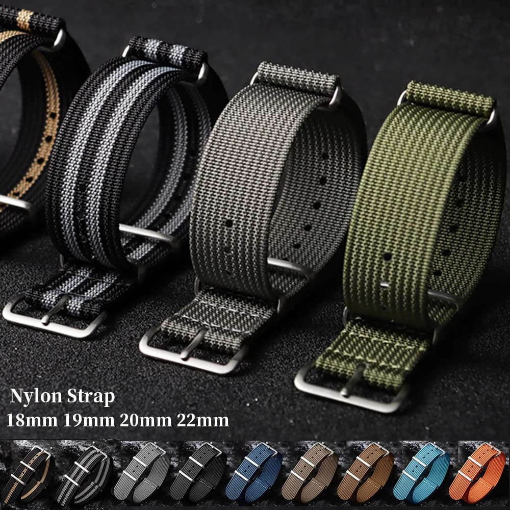 Quality Nylon Watch Strap for Smartwatch Silver Ring Buckle 18mm 19mm 20mm 22mm Man Women Ribbed Braid Replace Watch Accessories